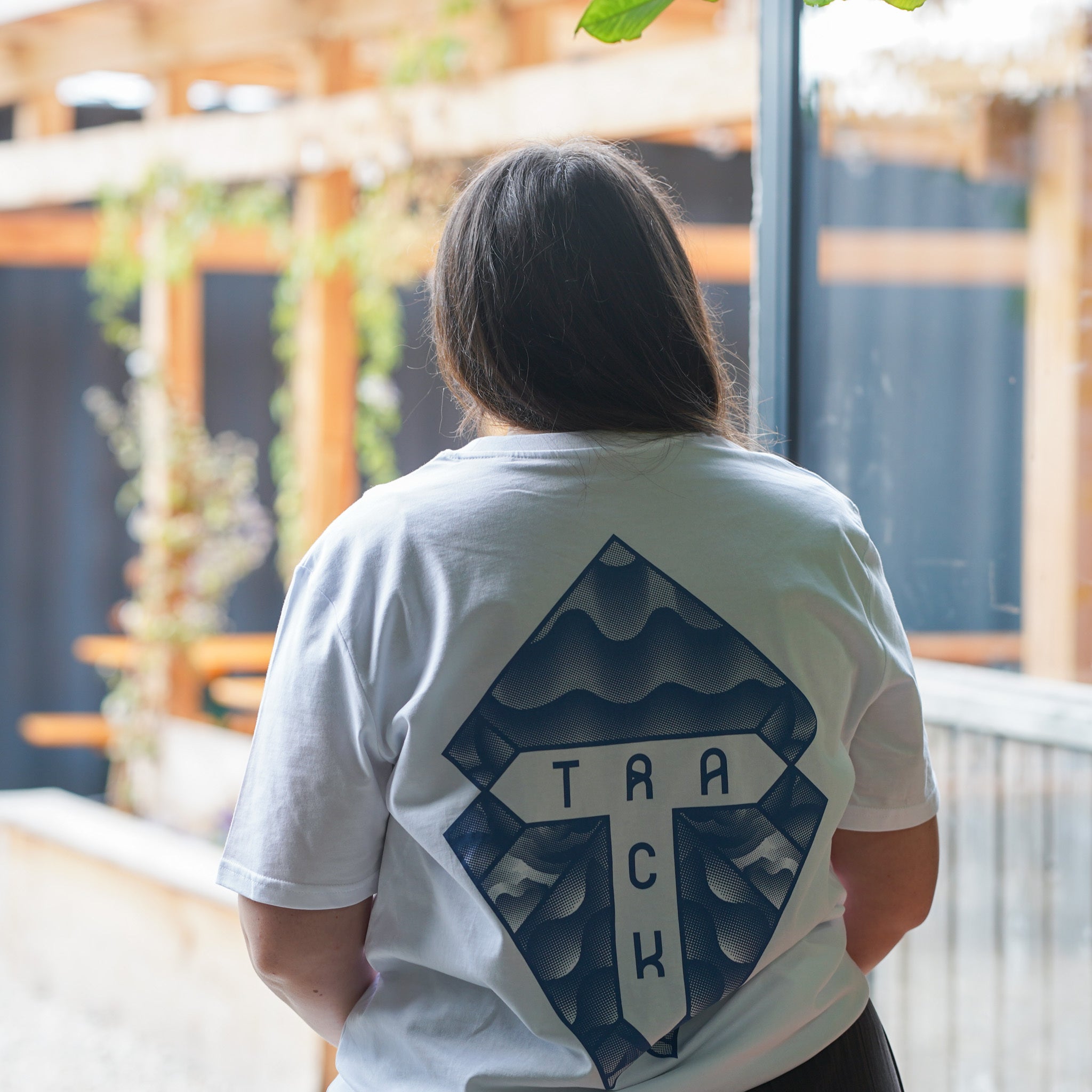 Track Logo & Shield T-Shirt - White & Mid - Blue - Track Brewing Company Limited