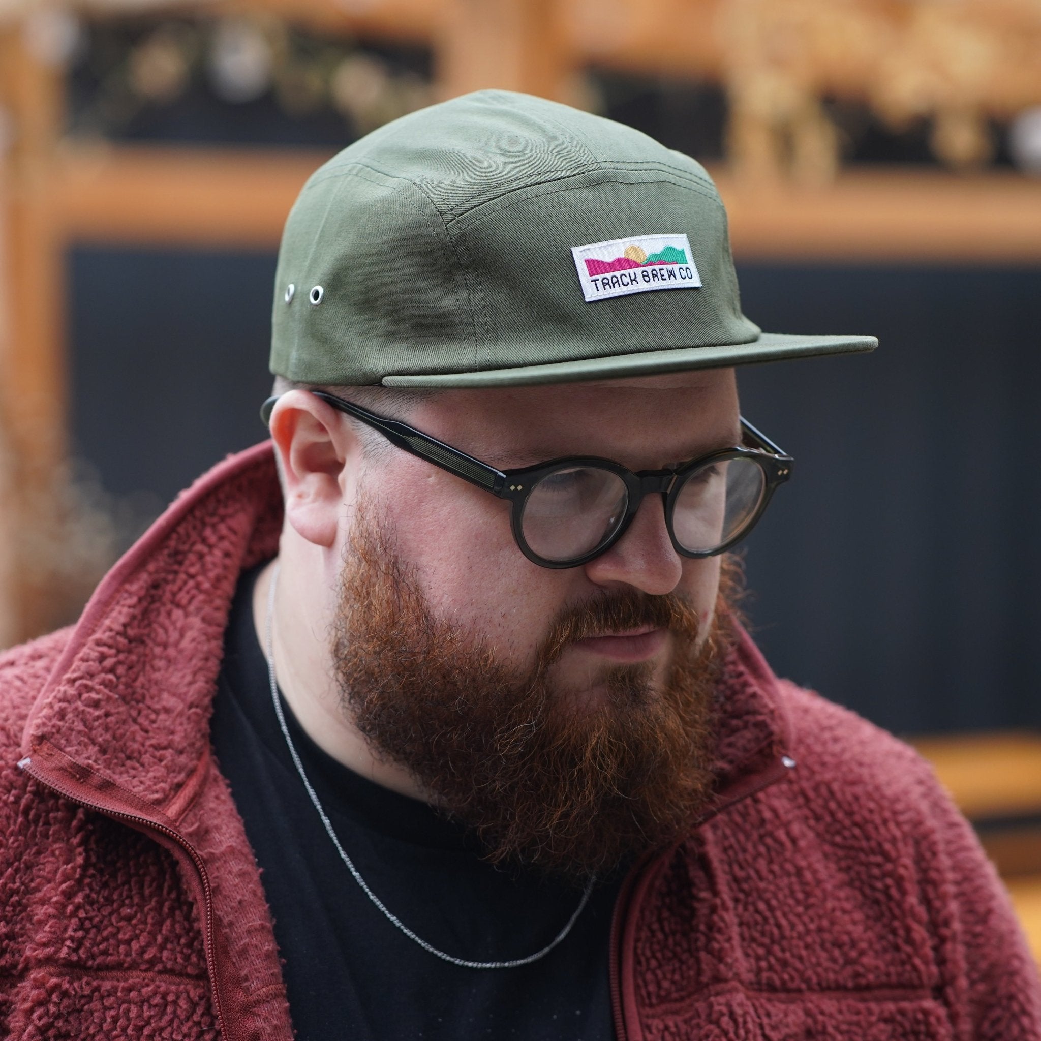 Track Branded Five - Panel Cap in Khaki w/ White - Track Brewing Company Limited
