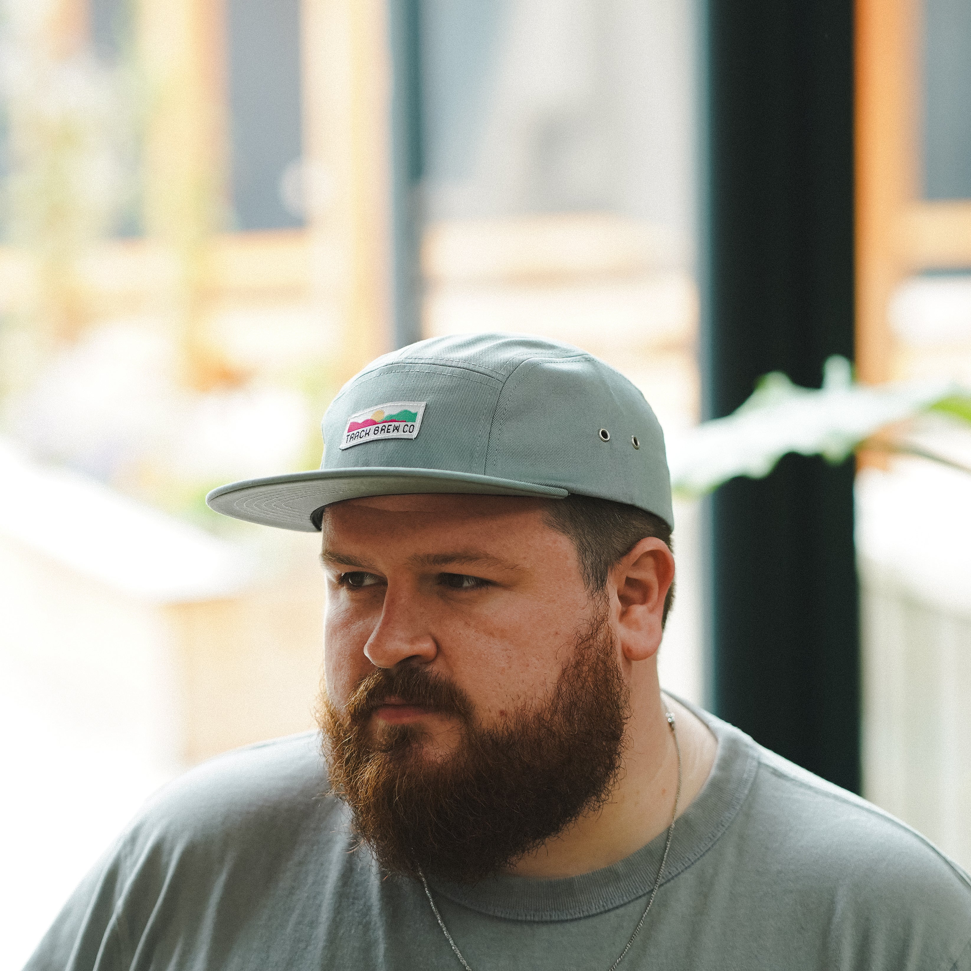 Track Branded Five-Panel Cap in Storm w/ White