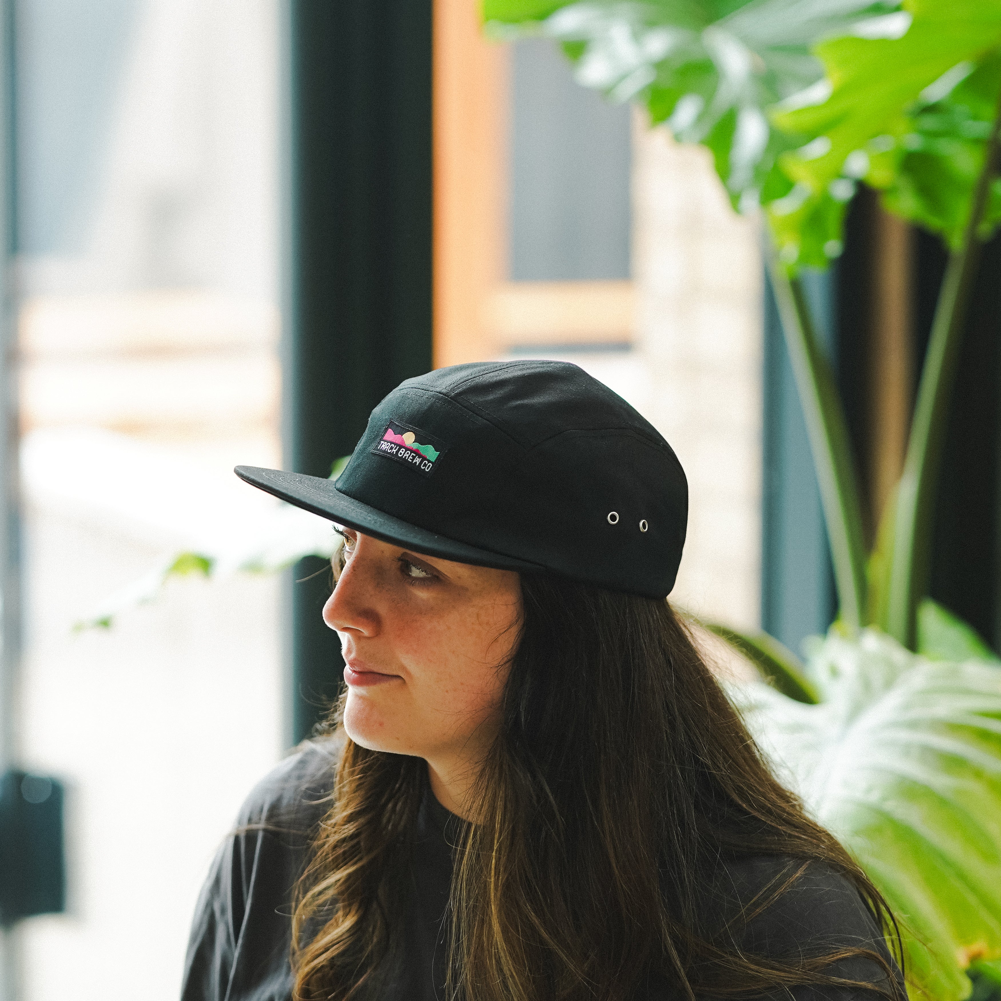 Track Branded Five-Panel Cap in Black w/ Black