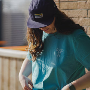 Track Logo & Shield Tee - Atlantic Blue & Light Turquoise - Track Brewing Company Limited