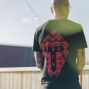 Track Logo & Shield Tee - Black & Red Rust - Track Brewing Company Limited