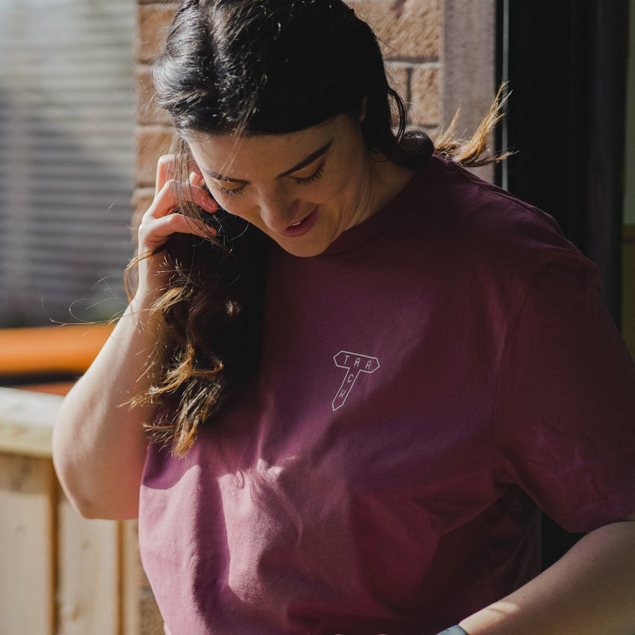 Track Logo & Shield Tee - Mauve & Pale Peach - Track Brewing Company Limited