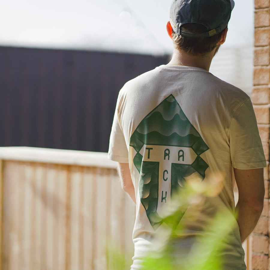 Track Logo & Shield Tee - Natural & Forest Green - Track Brewing Company Limited